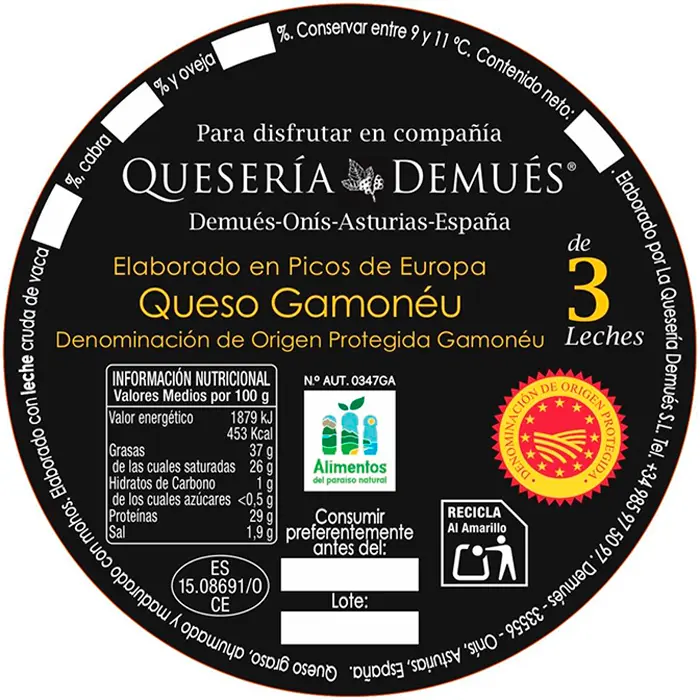 Etiqueta de la quesería Demués